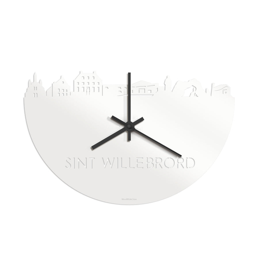 Skyline Klok Sint Willebrord Wit glanzend gerecycled kunststof cadeau wanddecoratie relatiegeschenk van WoodWideCities