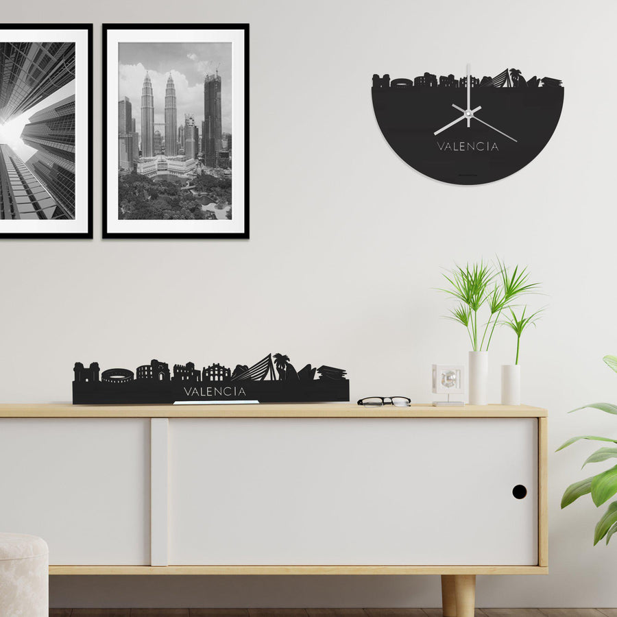 Skyline Klok Valencia Black houten cadeau wanddecoratie relatiegeschenk van WoodWideCities