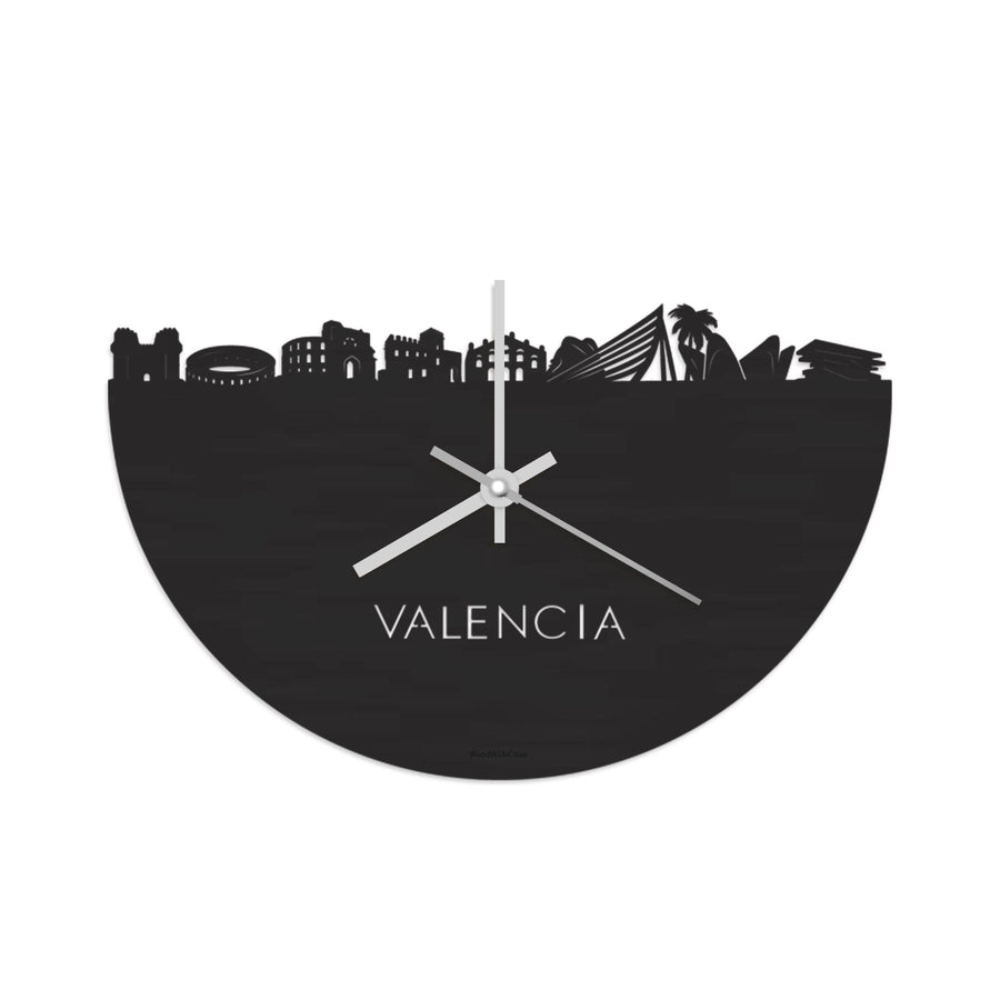 Skyline Klok Valencia Black Zwart houten cadeau wanddecoratie relatiegeschenk van WoodWideCities