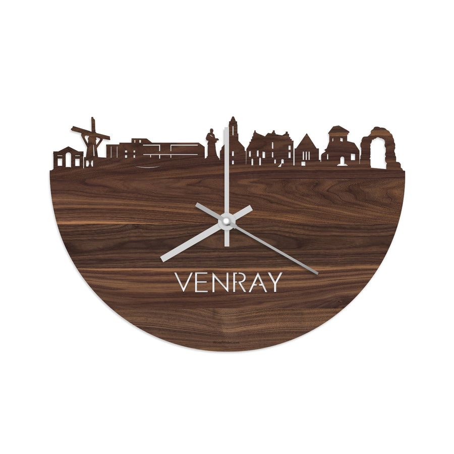Skyline Klok Venray Noten houten cadeau wanddecoratie relatiegeschenk van WoodWideCities