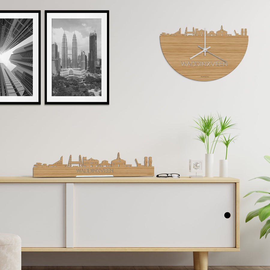 Skyline Klok Waddinxveen Bamboe houten cadeau wanddecoratie relatiegeschenk van WoodWideCities