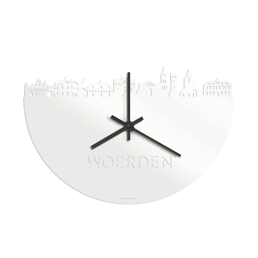 Skyline Klok Woerden Wit glanzend gerecycled kunststof cadeau wanddecoratie relatiegeschenk van WoodWideCities