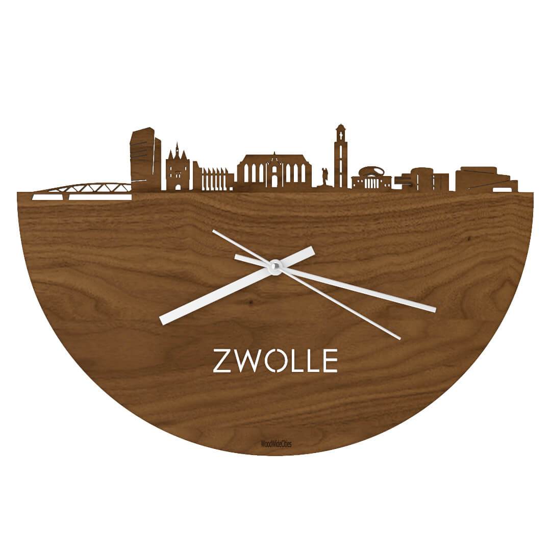 Skyline Klok Zwolle Noten Noten houten cadeau wanddecoratie relatiegeschenk van WoodWideCities