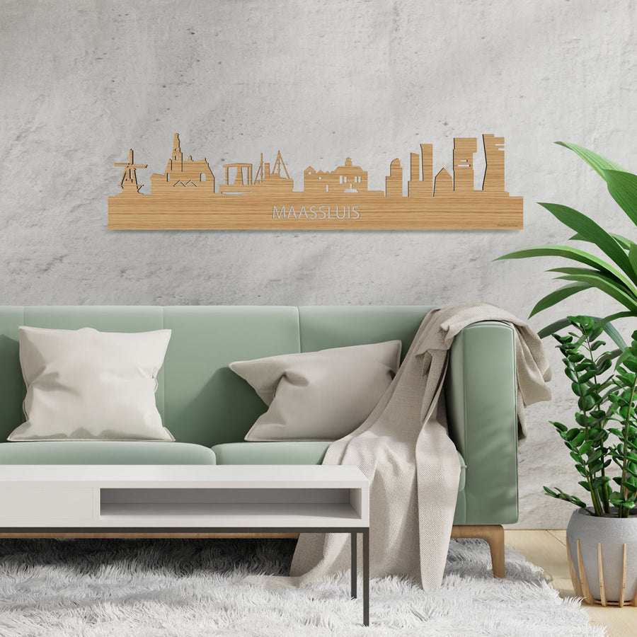 Skyline Maassluis Bamboe houten cadeau decoratie relatiegeschenk van WoodWideCities