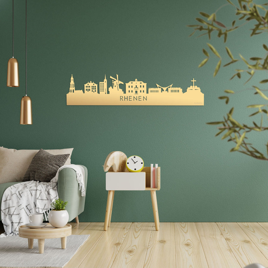 Skyline Rhenen Metallic Goud gerecycled kunststof cadeau decoratie relatiegeschenk van WoodWideCities