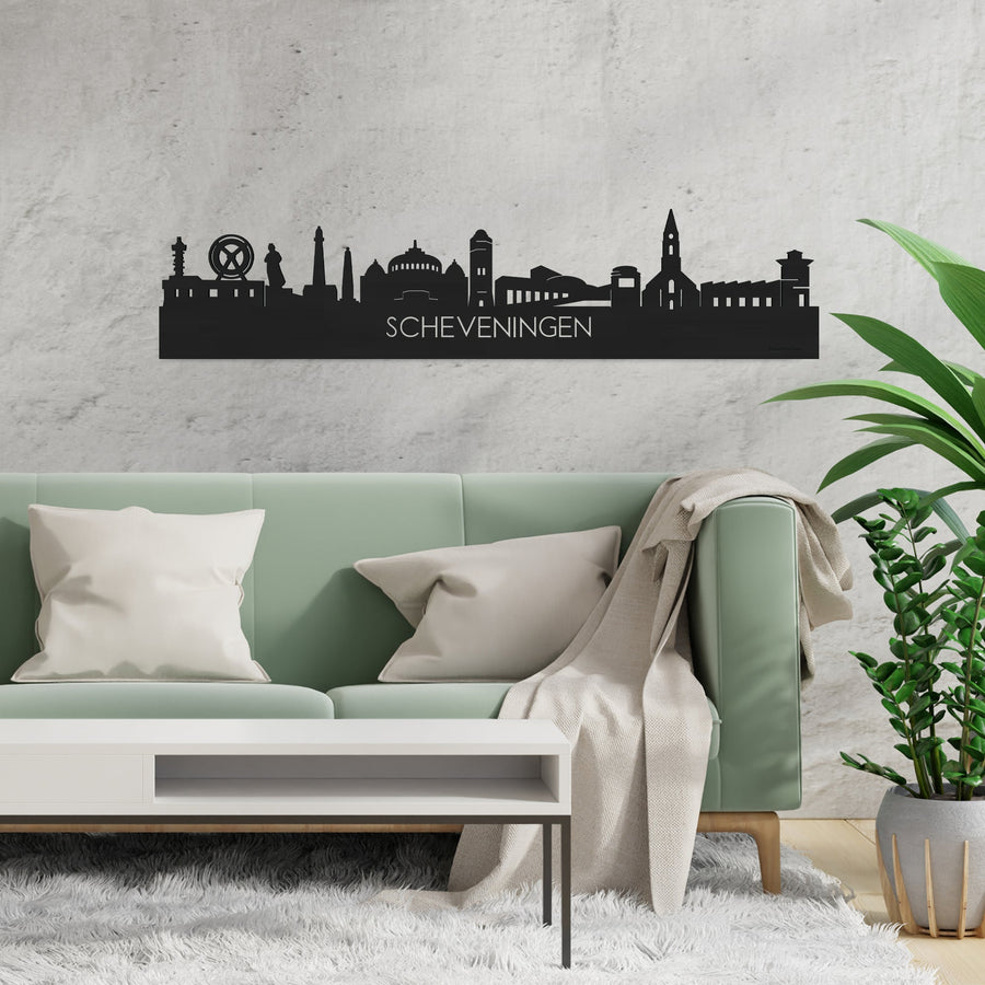 Skyline Scheveningen Zwart houten cadeau decoratie relatiegeschenk van WoodWideCities