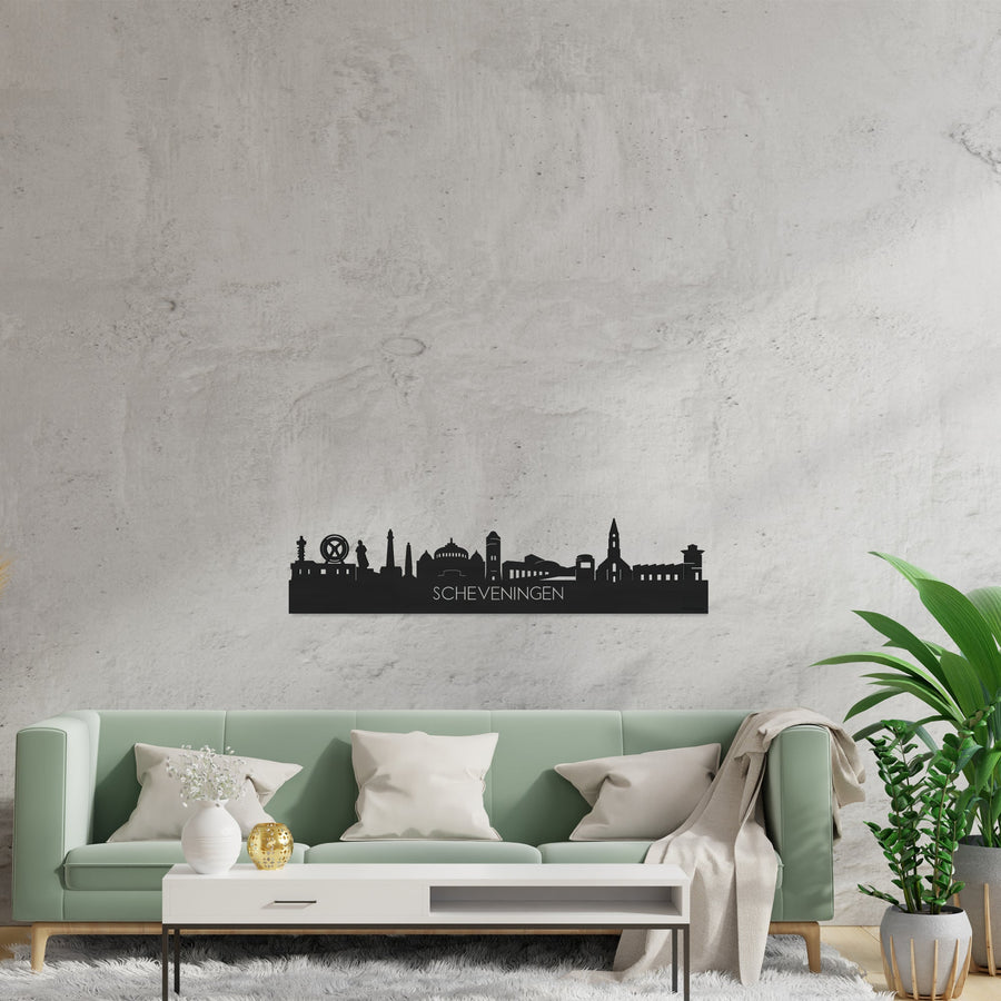 Skyline Scheveningen Zwart houten cadeau decoratie relatiegeschenk van WoodWideCities