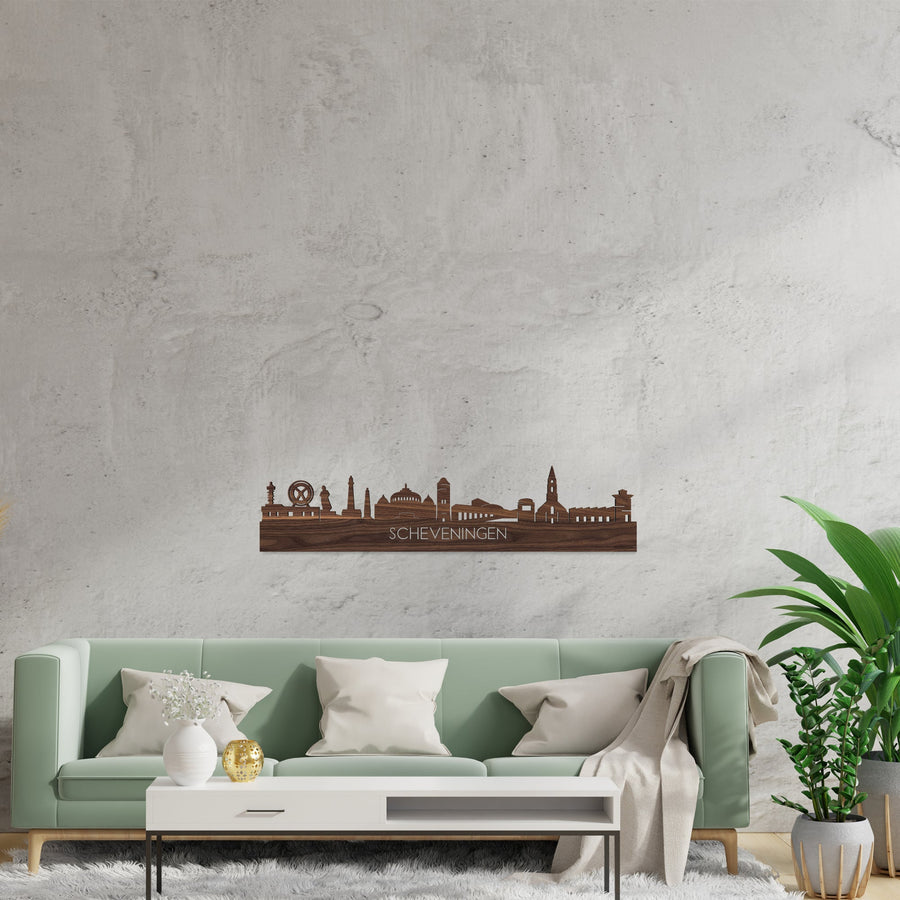 Skyline Scheveningen Noten houten cadeau decoratie relatiegeschenk van WoodWideCities