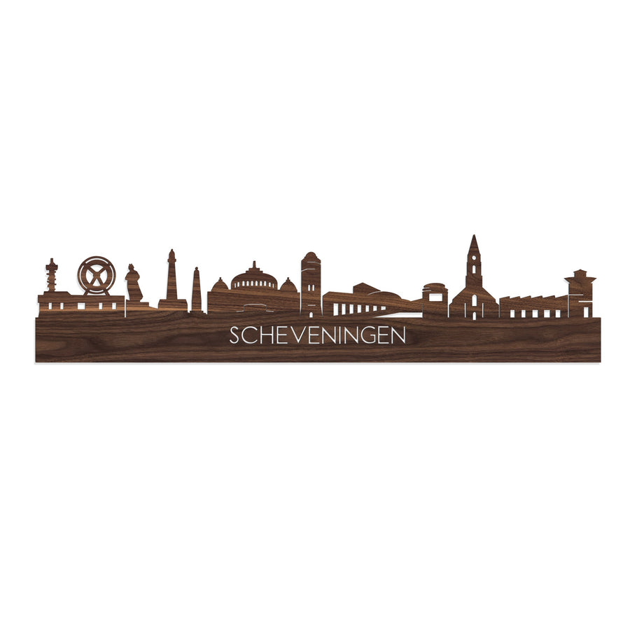 Skyline Scheveningen Noten houten cadeau decoratie relatiegeschenk van WoodWideCities