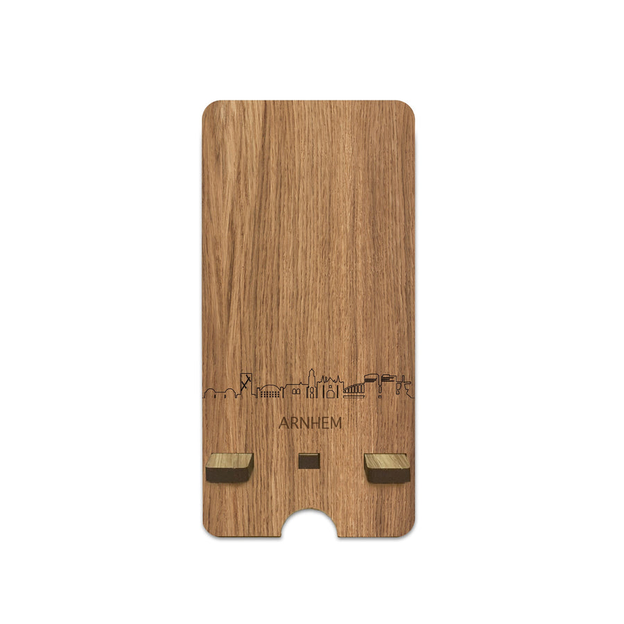 Skyline Telefoonhouder Arnhem houten cadeau decoratie relatiegeschenk van WoodWideCities