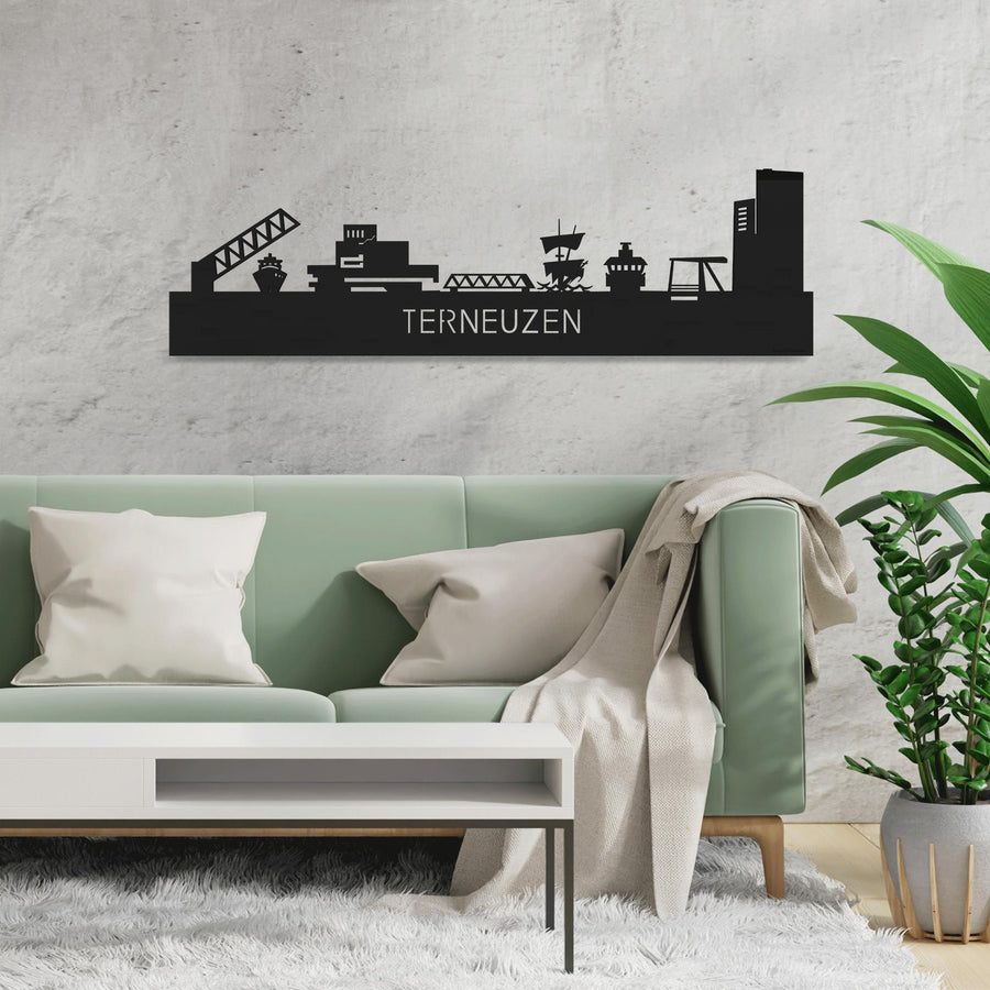 Skyline Terneuzen Black houten cadeau decoratie relatiegeschenk van WoodWideCities