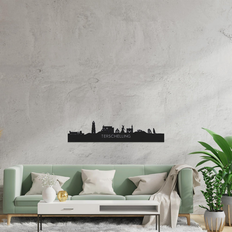 Skyline Terschelling Black houten cadeau decoratie relatiegeschenk van WoodWideCities