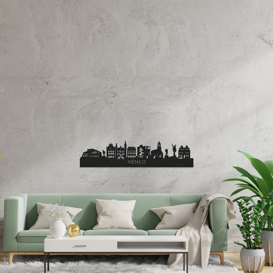 Skyline Venlo Zwart houten cadeau decoratie relatiegeschenk van WoodWideCities