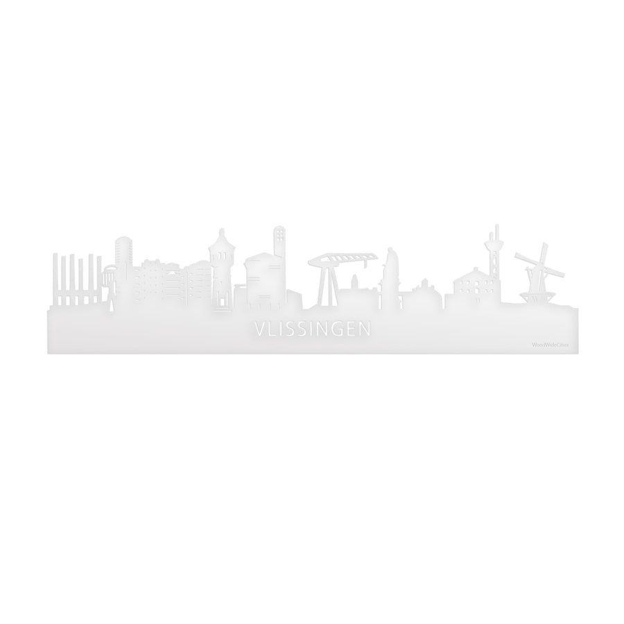 Skyline Vlissingen Wit glanzend gerecycled kunststof cadeau decoratie relatiegeschenk van WoodWideCities