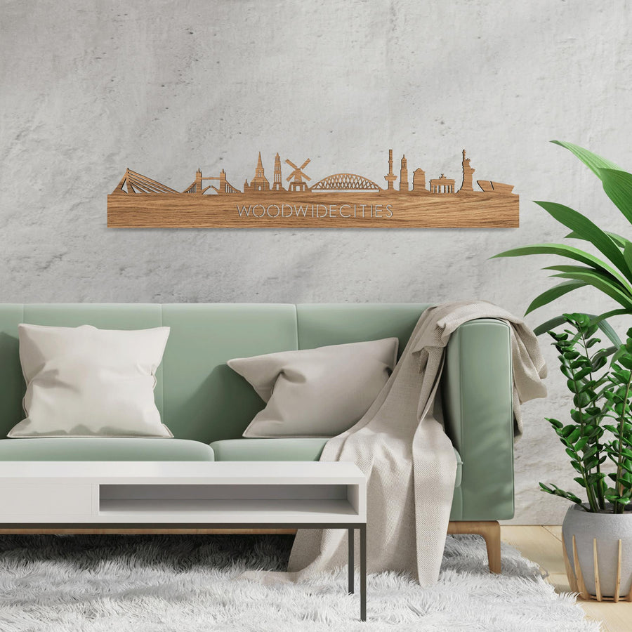 Skyline WoodWideCities Eiken houten cadeau decoratie relatiegeschenk van WoodWideCities