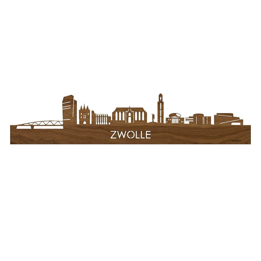 Skyline Zwolle Noten houten cadeau decoratie relatiegeschenk van WoodWideCities