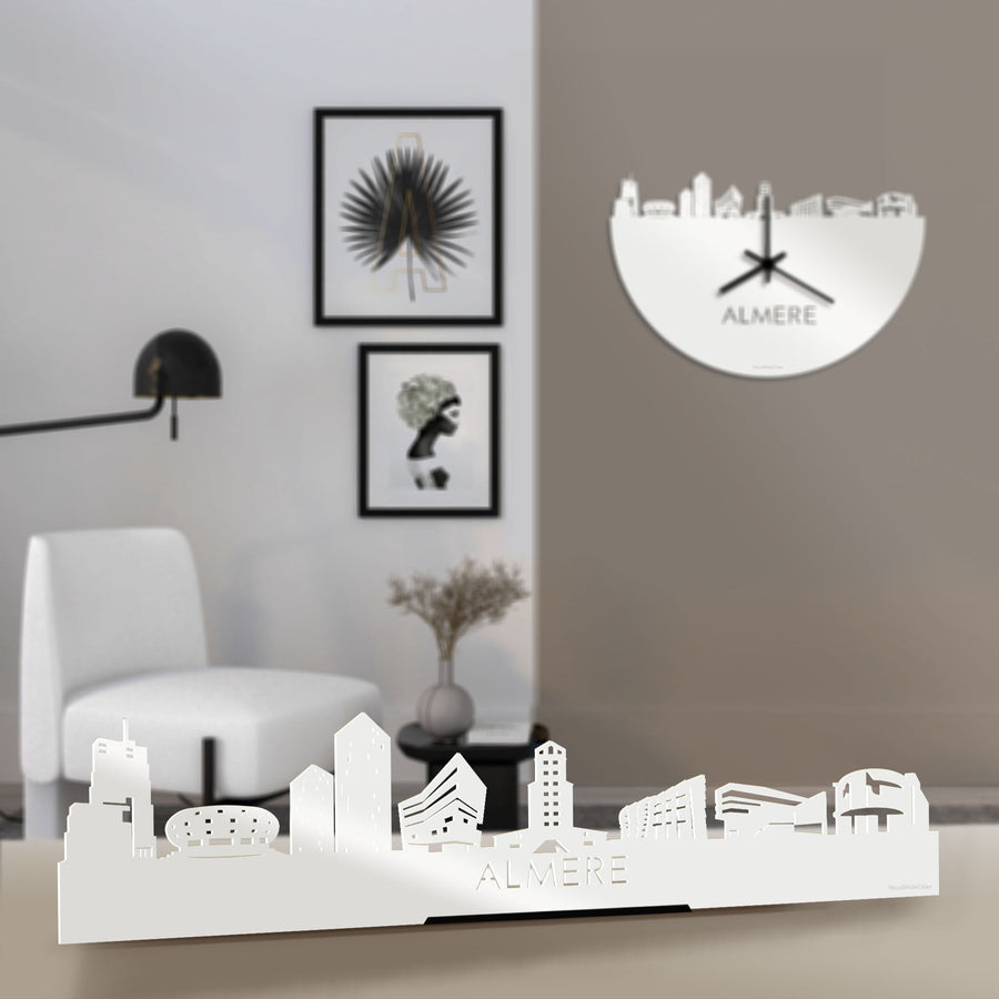 Standing Skyline Almere Wit glanzend gerecycled kunststof cadeau decoratie relatiegeschenk van WoodWideCities
