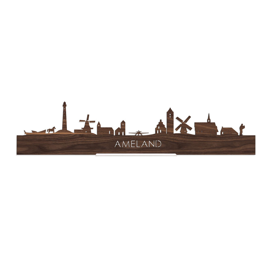Standing Skyline Ameland Noten 40 cm houten cadeau decoratie relatiegeschenk van WoodWideCities