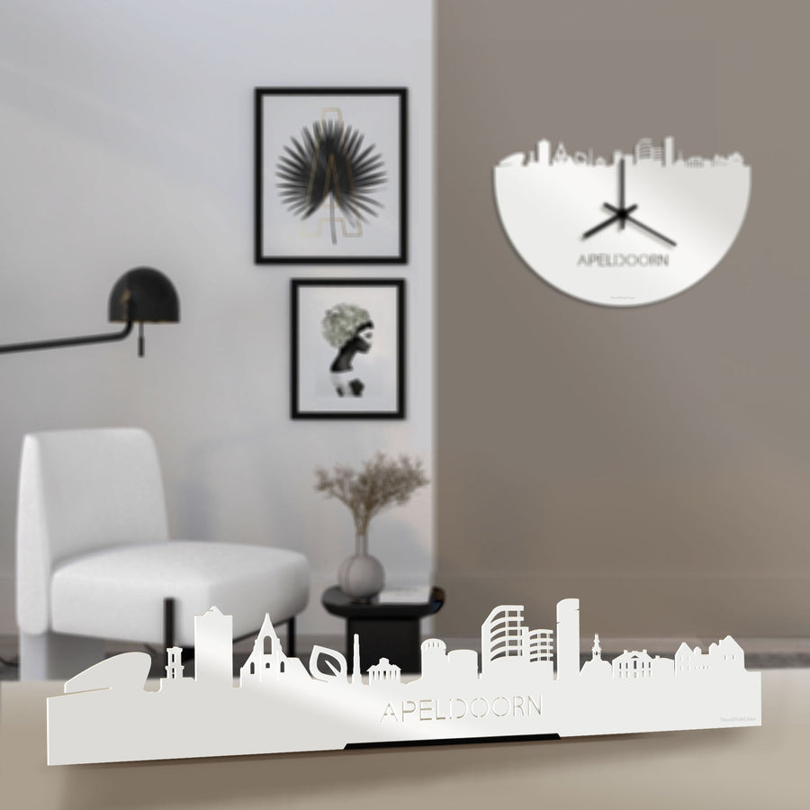 Standing Skyline Apeldoorn Wit glanzend gerecycled kunststof cadeau decoratie relatiegeschenk van WoodWideCities