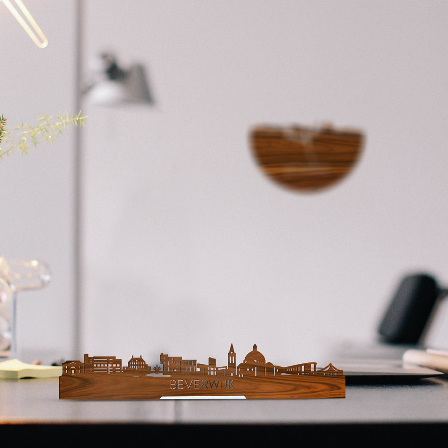 Standing Skyline Beverwijk Palissander houten cadeau decoratie relatiegeschenk van WoodWideCities