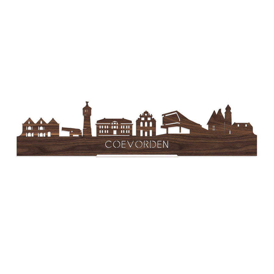 Standing Skyline Coevorden Noten 40 cm houten cadeau decoratie relatiegeschenk van WoodWideCities