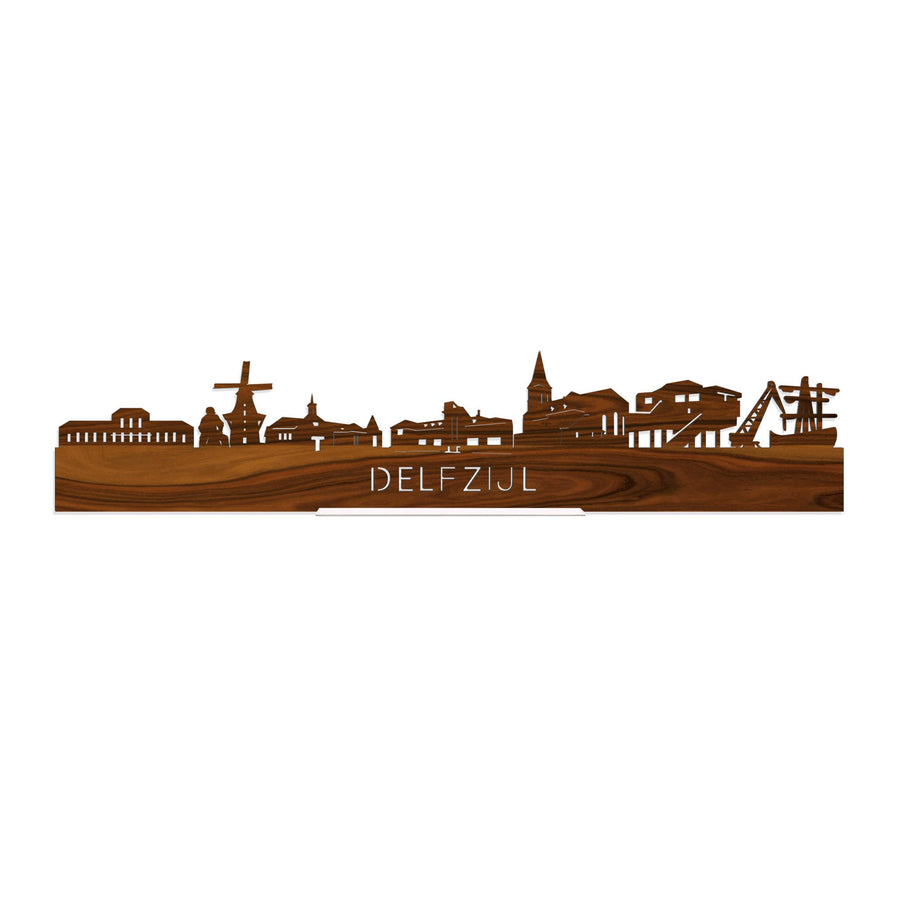 Standing Skyline Delfzijl Palissander 40 cm houten cadeau decoratie relatiegeschenk van WoodWideCities