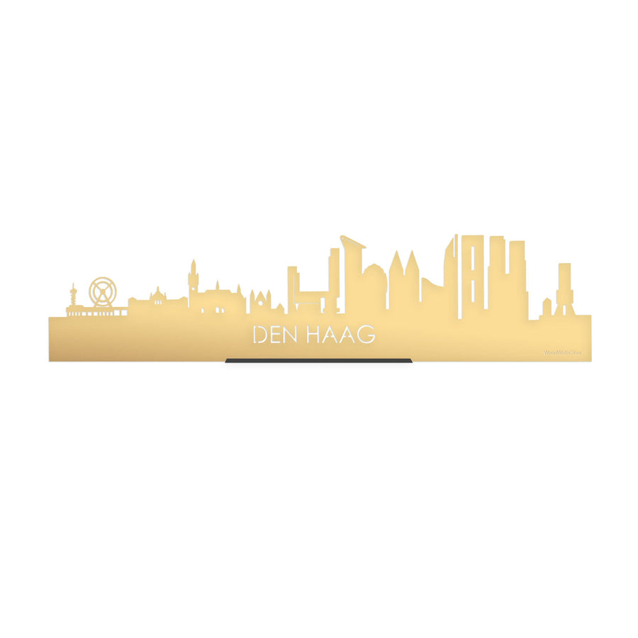 Standing Skyline Den Haag Metallic Goud gerecycled kunststof cadeau decoratie relatiegeschenk van WoodWideCities