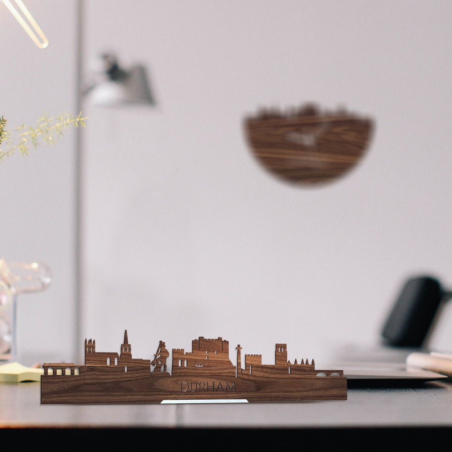 Standing Skyline Durham Noten houten cadeau decoratie relatiegeschenk van WoodWideCities