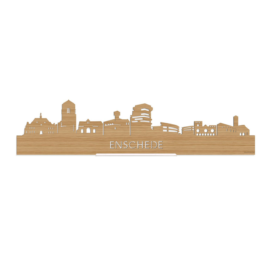 Standing Skyline Enschede Bamboe 40 cm houten cadeau decoratie relatiegeschenk van WoodWideCities