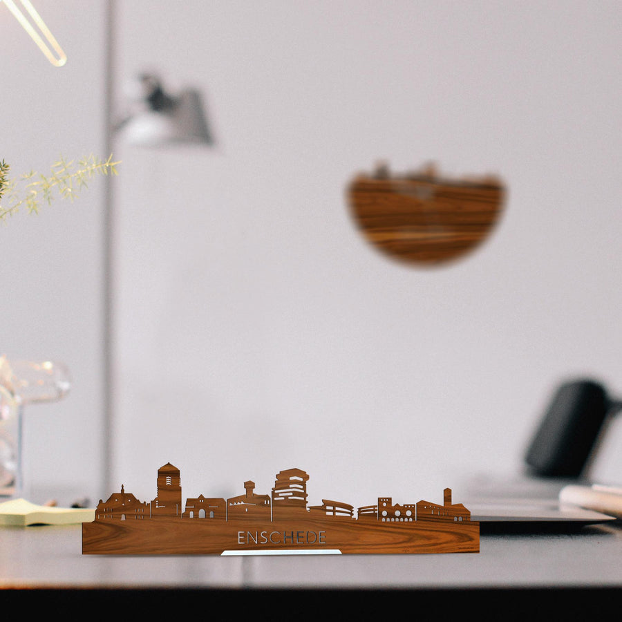 Standing Skyline Enschede Palissander houten cadeau decoratie relatiegeschenk van WoodWideCities