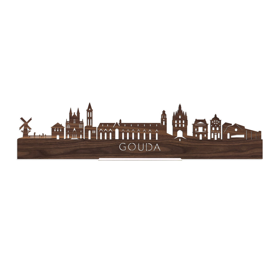 Standing Skyline Gouda Noten houten cadeau decoratie relatiegeschenk van WoodWideCities