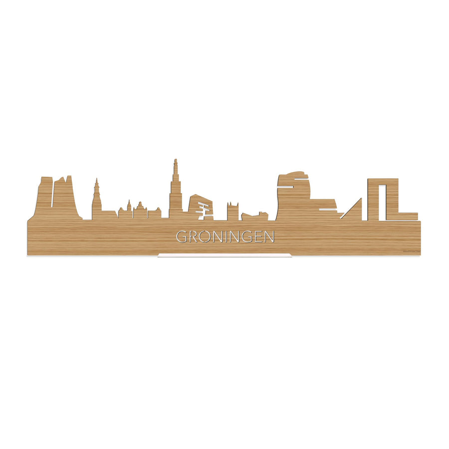 Standing Skyline Groningen Bamboe 40 cm houten cadeau decoratie relatiegeschenk van WoodWideCities