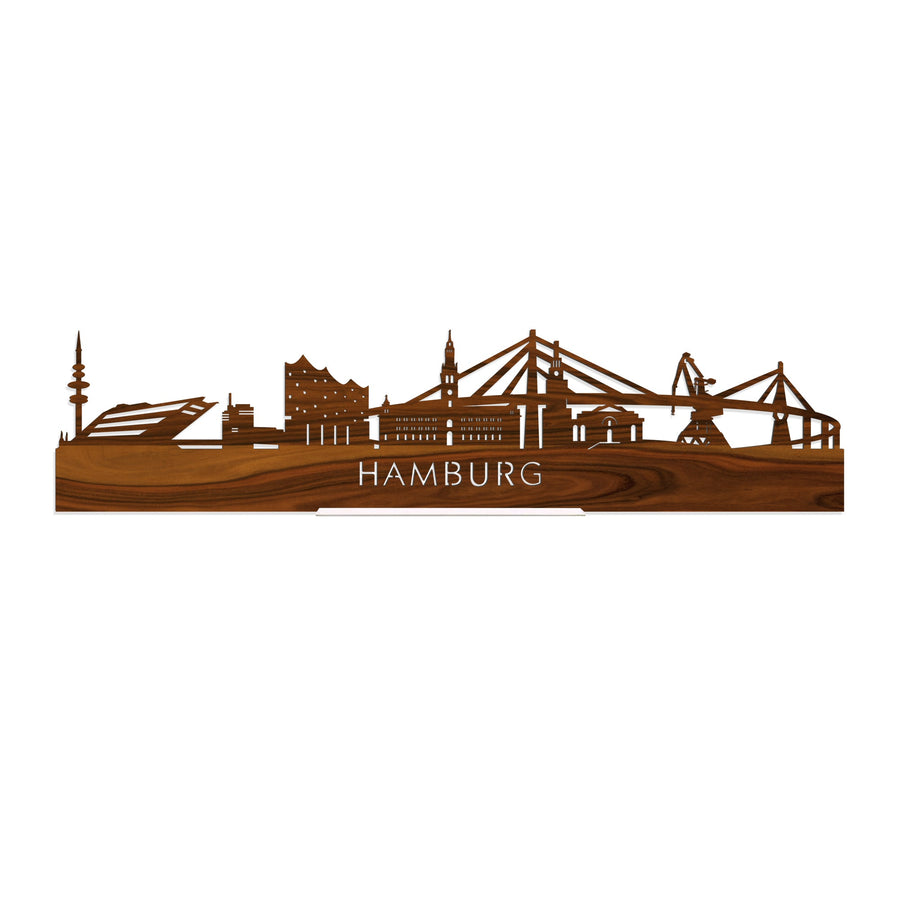 Standing Skyline Hamburg Palissander houten cadeau decoratie relatiegeschenk van WoodWideCities