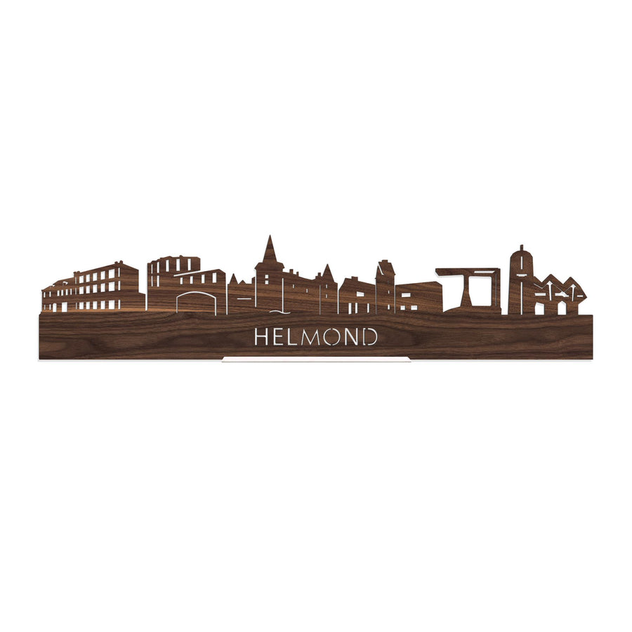 Standing Skyline Helmond Noten 40 cm houten cadeau decoratie relatiegeschenk van WoodWideCities