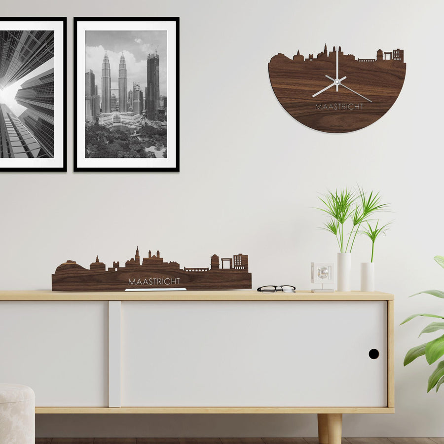 Standing Skyline Maastricht Noten houten cadeau decoratie relatiegeschenk van WoodWideCities