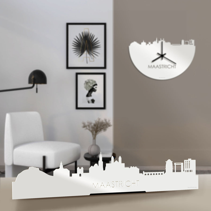 Standing Skyline Maastricht Wit glanzend gerecycled kunststof cadeau decoratie relatiegeschenk van WoodWideCities