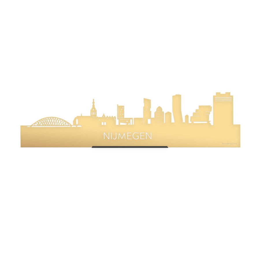 Standing Skyline Nijmegen Metallic Goud gerecycled kunststof cadeau decoratie relatiegeschenk van WoodWideCities