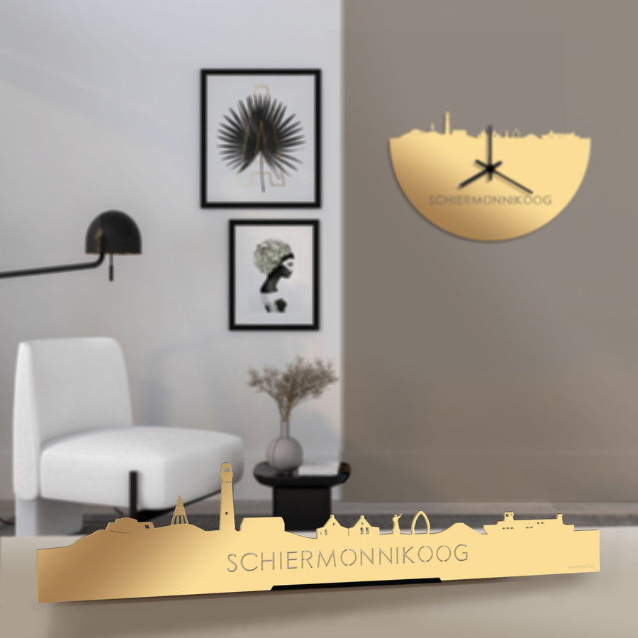 Standing Skyline Schiermonnikoog Metallic Goud gerecycled kunststof cadeau decoratie relatiegeschenk van WoodWideCities