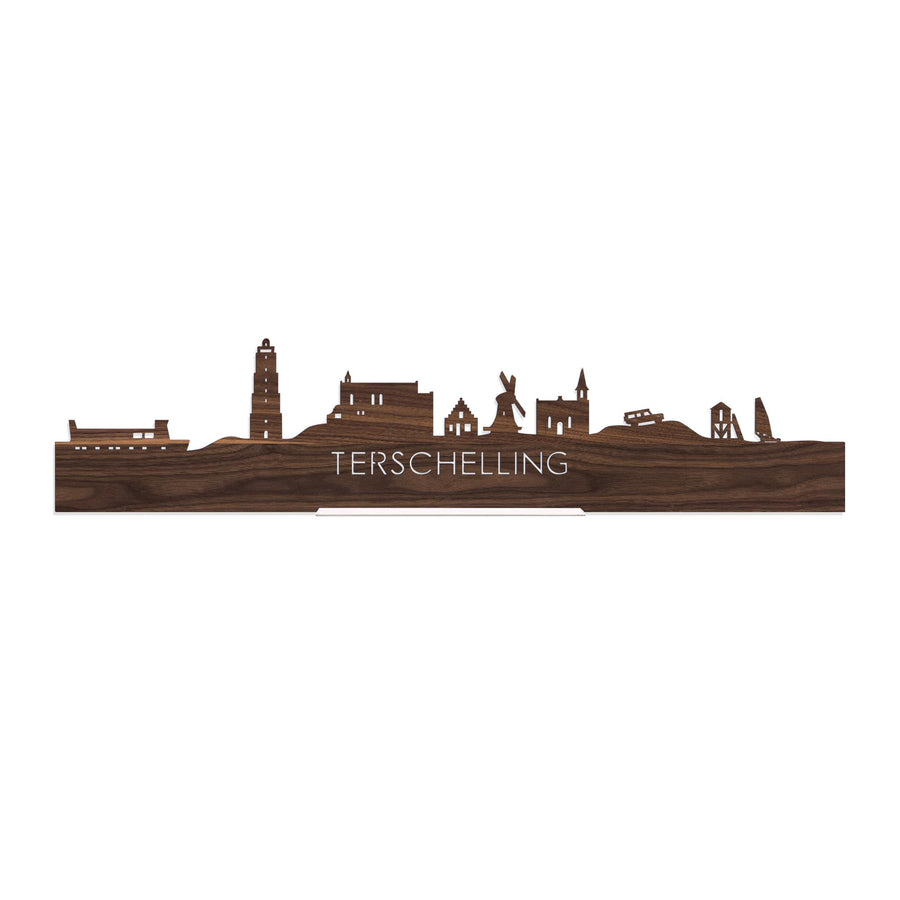 Standing Skyline Terschelling Noten 40 cm houten cadeau decoratie relatiegeschenk van WoodWideCities