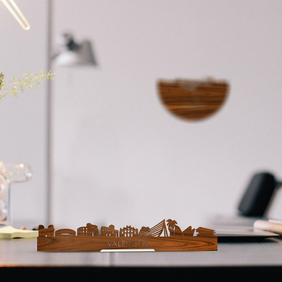 Standing Skyline Valencia Palissander houten cadeau decoratie relatiegeschenk van WoodWideCities