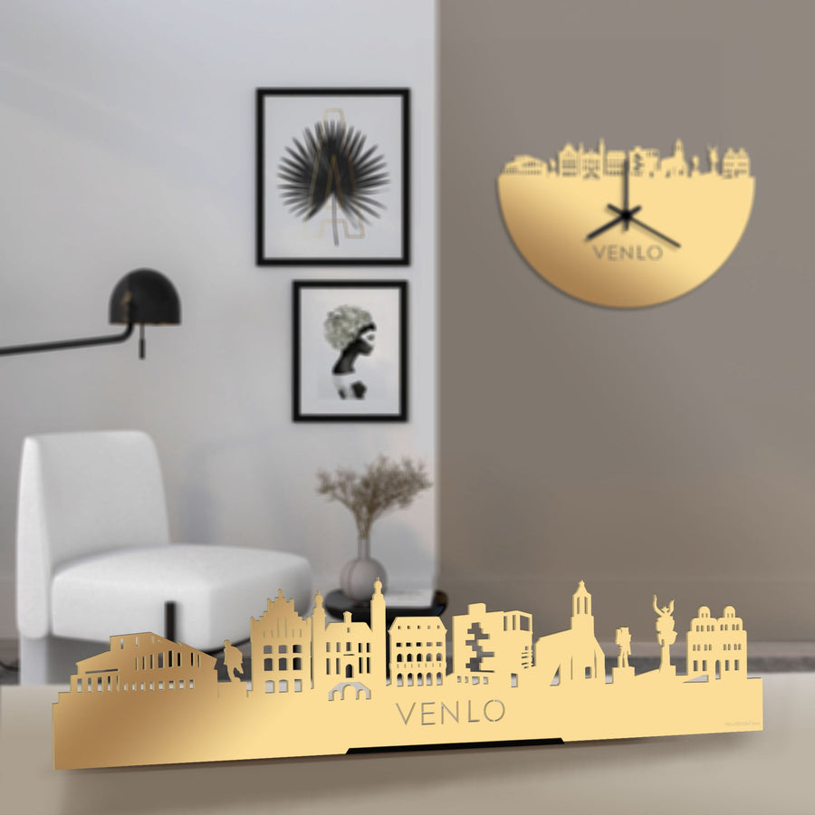 Standing Skyline Venlo Metallic Goud gerecycled kunststof cadeau decoratie relatiegeschenk van WoodWideCities