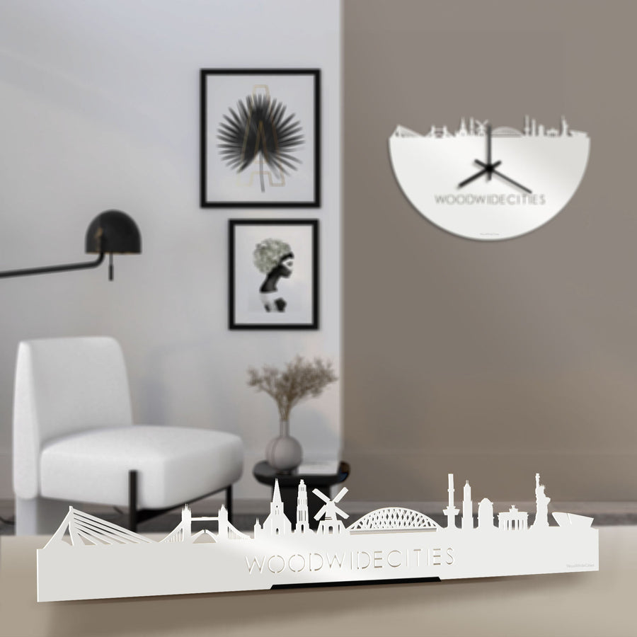 Standing Skyline WoodWideCities Wit glanzend gerecycled kunststof cadeau decoratie relatiegeschenk van WoodWideCities