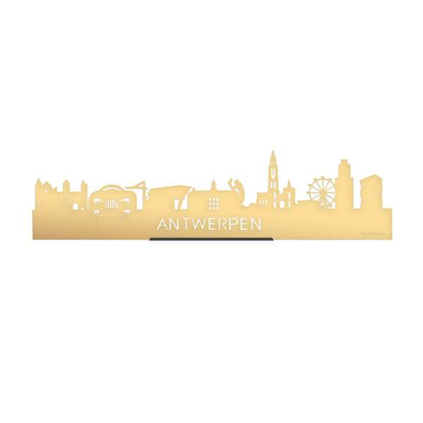 Standing Skyline Antwerpen Metallic Goud gerecycled kunststof cadeau decoratie relatiegeschenk van WoodWideCities