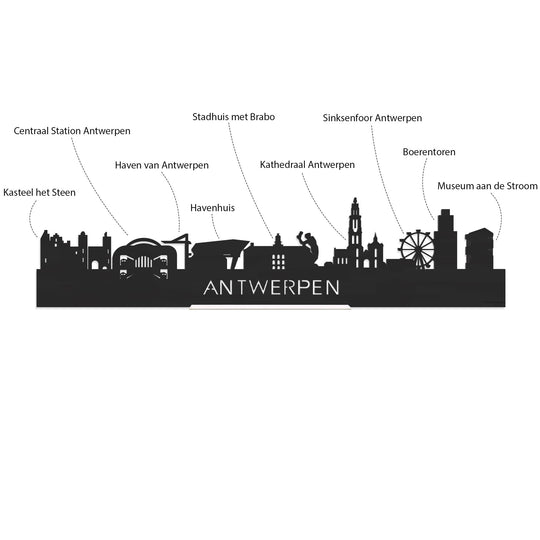 Standing Skyline Antwerpen Zwart houten cadeau decoratie relatiegeschenk van WoodWideCities