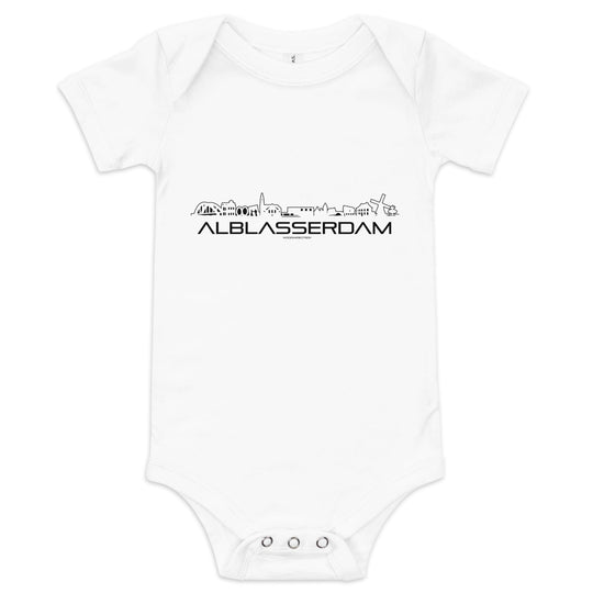 Baby Rompertje Alblasserdam White 3-6m houten cadeau decoratie relatiegeschenk van WoodWideCities