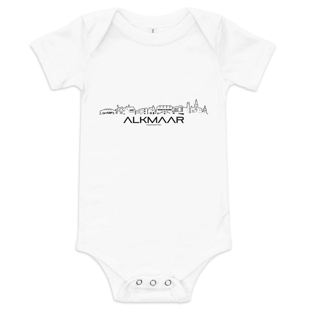 Baby Rompertje Alkmaar White 3-6m houten cadeau decoratie relatiegeschenk van WoodWideCities