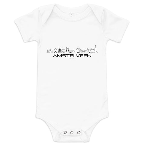 Baby Rompertje Amstelveen White 3-6m houten cadeau decoratie relatiegeschenk van WoodWideCities