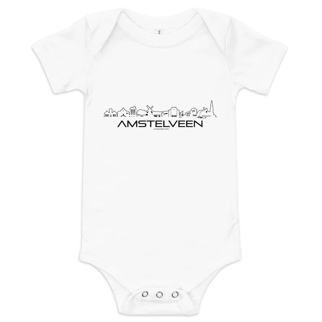 Baby Rompertje Amstelveen White 3-6m houten cadeau decoratie relatiegeschenk van WoodWideCities
