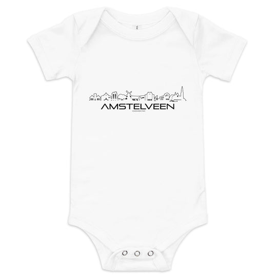 Baby Rompertje Amstelveen White 3-6m houten cadeau decoratie relatiegeschenk van WoodWideCities