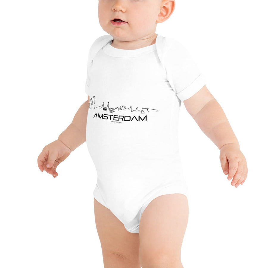 Baby Rompertje Amsterdam White 3-6m houten cadeau decoratie relatiegeschenk van WoodWideCities